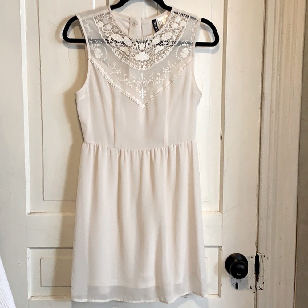 Cream Coloured H&M Mini Dress with lace inlay